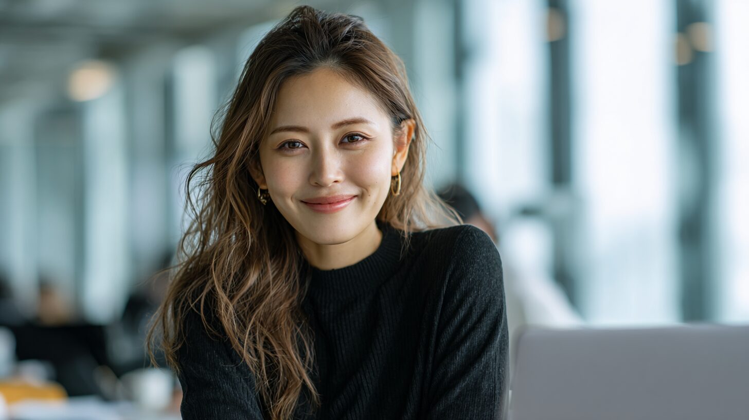 オフィスでほほえむ女性のイメージ