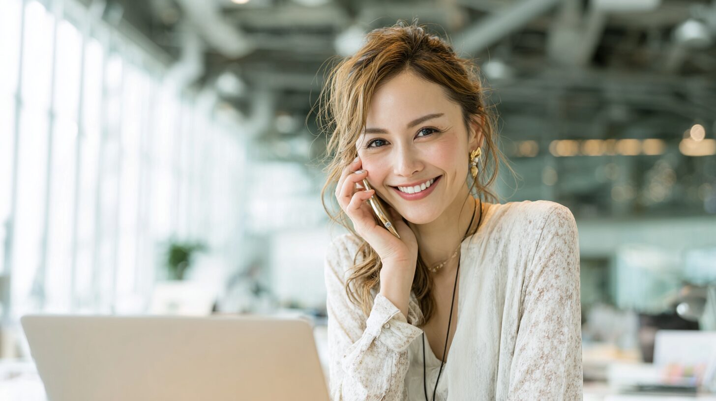 電話をしながら予定を確認する女性のイメージ