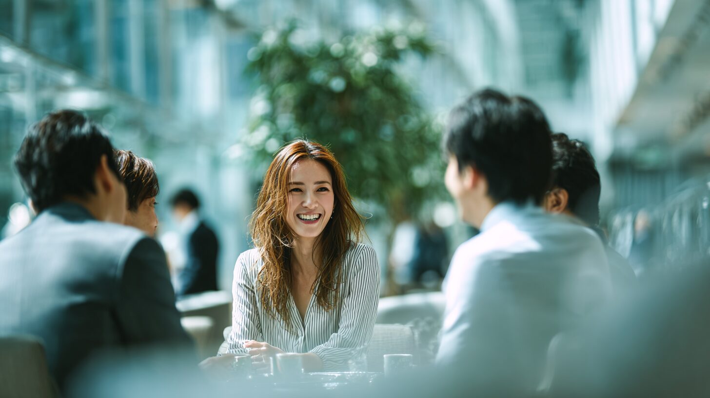 明るい窓辺の席で話を聞く女性のイメージ